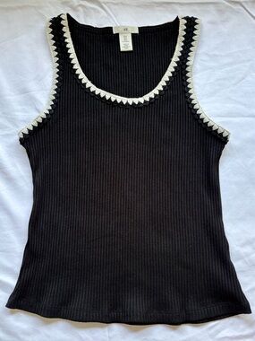 H&M Black Ribbed Tank with White Crochet Trim